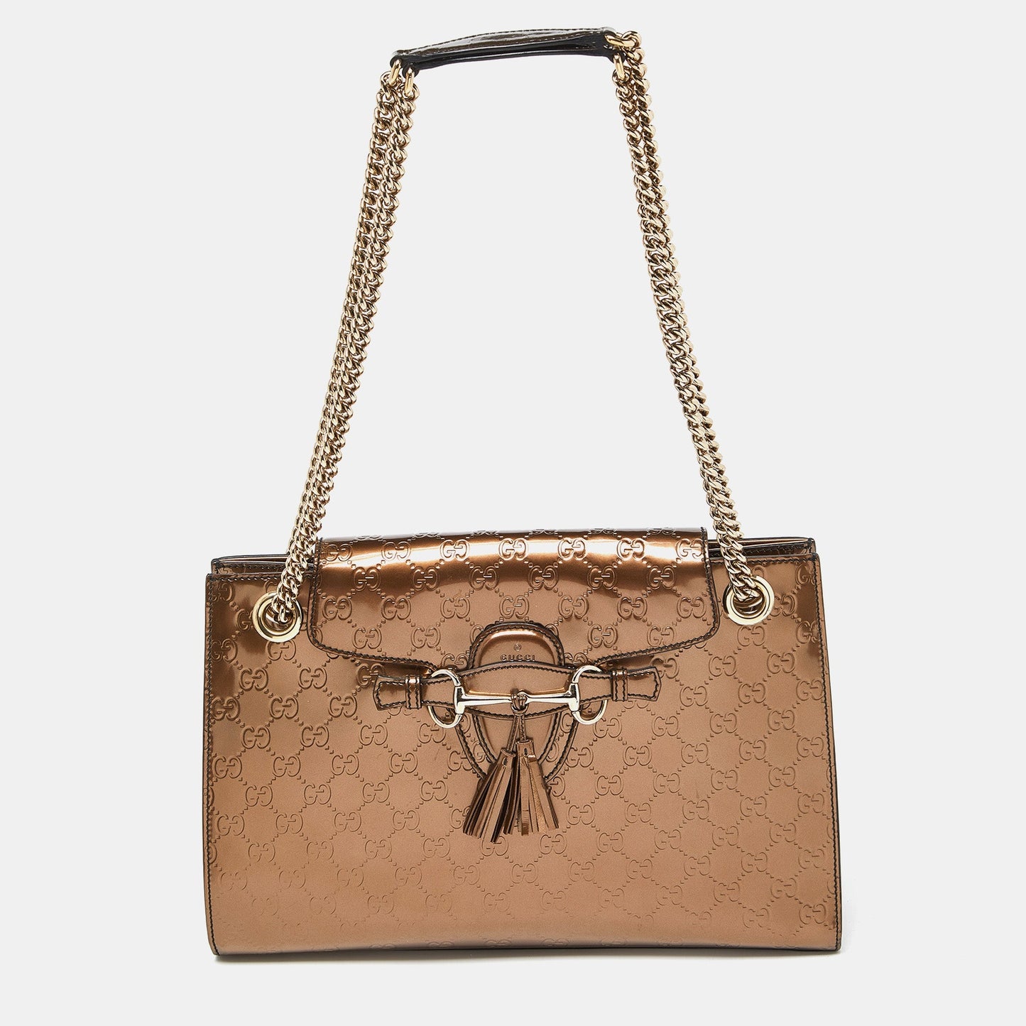 Luxury Gucci Trending 2025 Brown Luxury Gucci Trending 2025ssima Patent Leather Large Emily Shoulder Bag