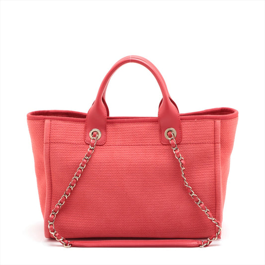 Chanel Dolphin MM Canvas Leather 2WAY Handbag Red G Gold