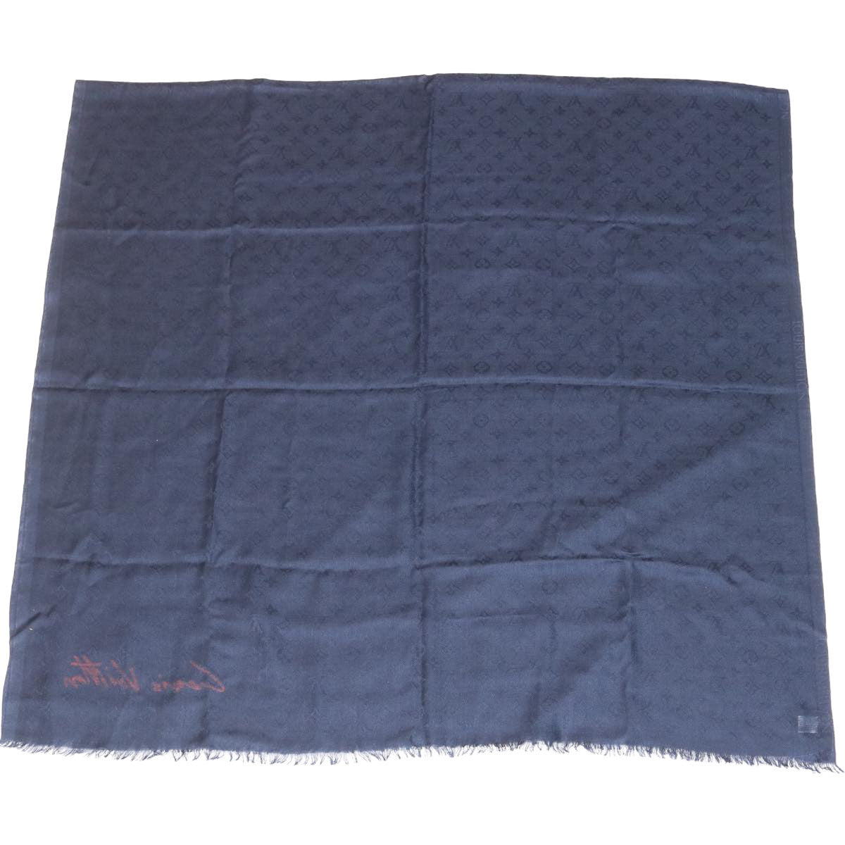 LOUIS VUITTON Monogram Signature VIP Shawl Silk Cashmere Navy LV ak174A