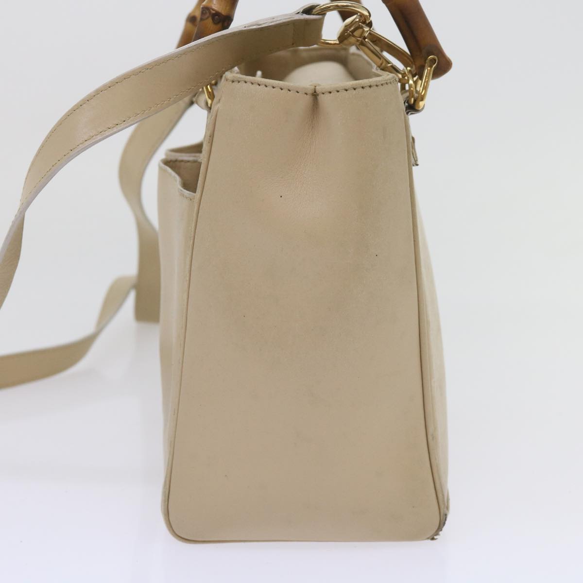 GUCCI Bamboo Hand Bag Leather 2way Beige 000 1364 0316 am5652