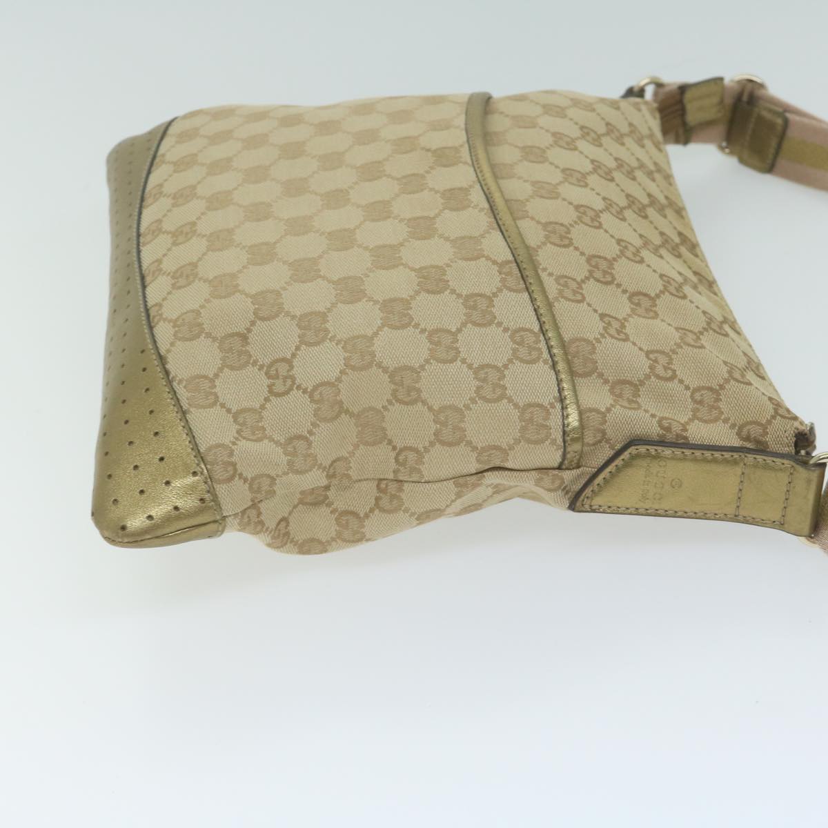 GUCCI GG Canvas Sherry Line Shoulder Bag Gold Beige pink 145857 am5740