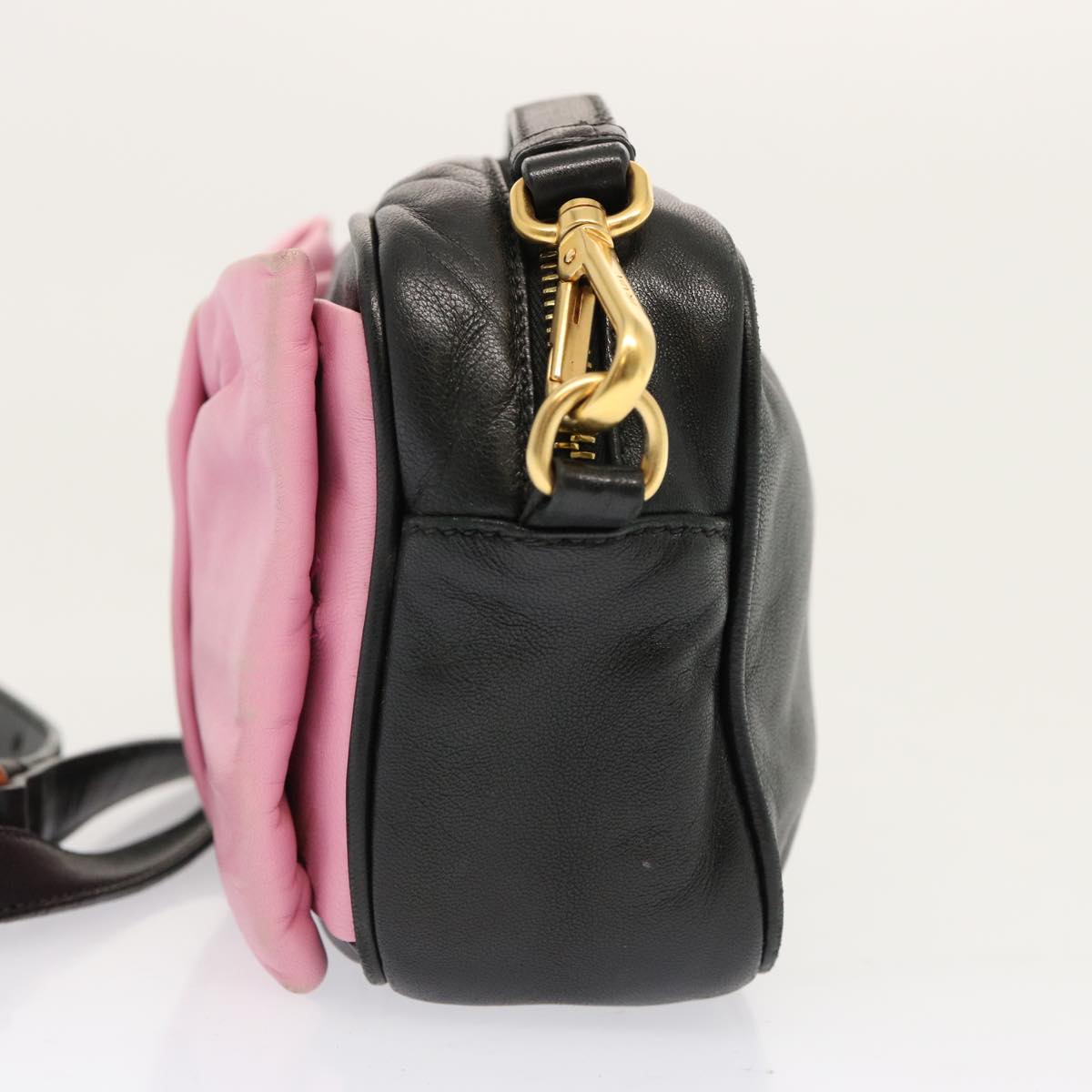 Luxury PradaRibbon Shoulder Bag Leather Pink Black am6034