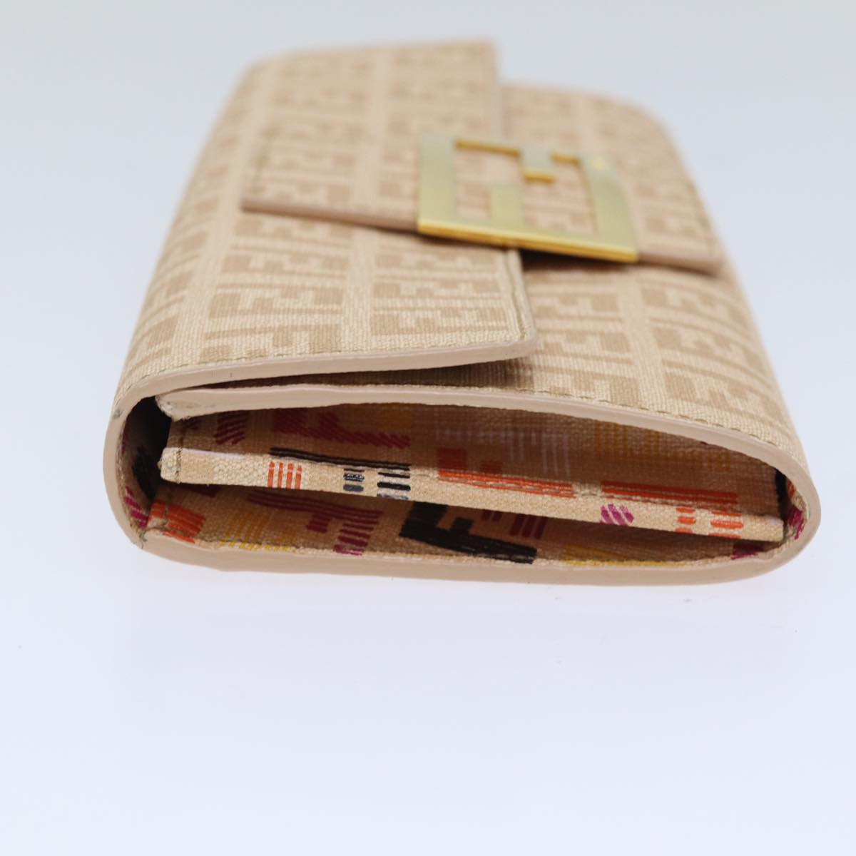 Luxury Fendi Zucchino Canvas Wallet Beige Goldam6889