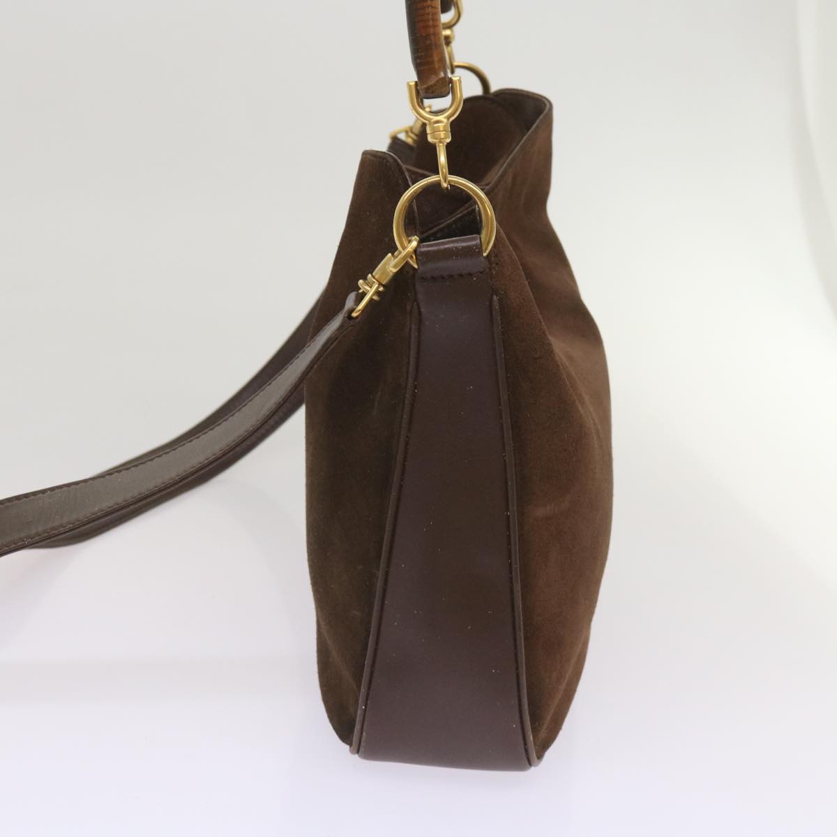 GUCCI Bamboo Shoulder Bag Suede 2way Brown 001 3754 1638 ar11374B