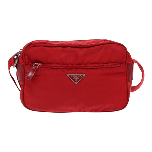 Luxury Prada Shoulder Bag Nylon Red Silver ar12685