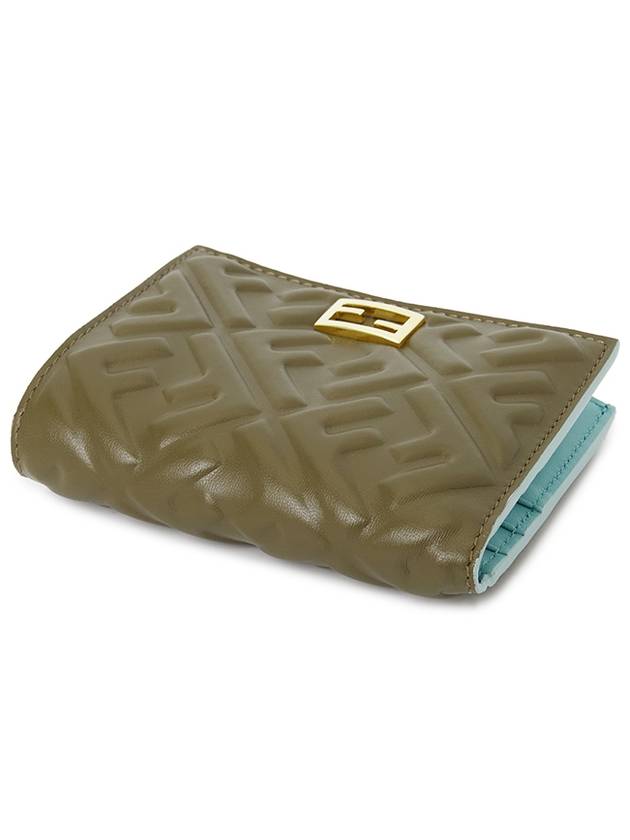 Luxury Fendi Slim Baguette Leather Half Wallet Green