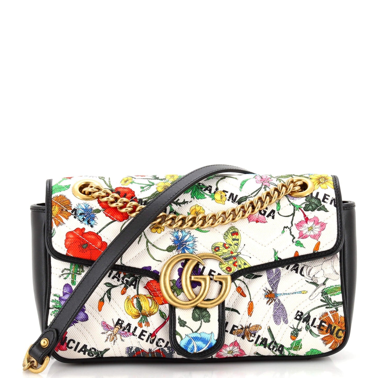 Luxury Gucci Trending 2025 x Balenciaga The Hacker Project GG Marmont Flap Bag Matelasse Floral Canvas Small