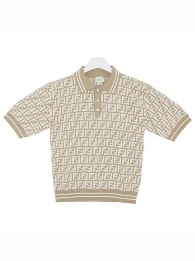 Luxury Fendi FF Logo All-Over Polo Shirt Beige