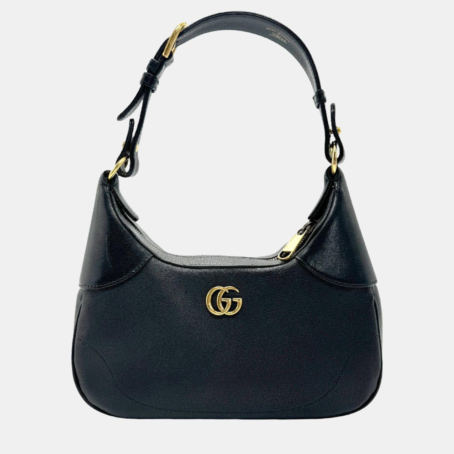Luxury Gucci Trending 2025 Black Leather Small Aphrodite Double G Logo Shoulder Bag