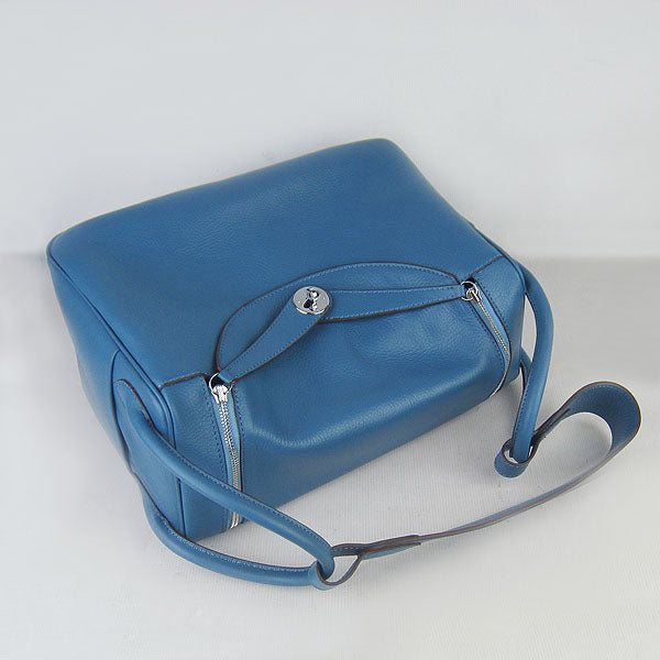 Luxury Hermes Lindy 34cm handbag 6208 blue Silver