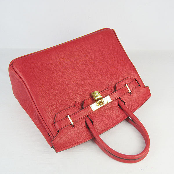 Luxury Hermes Birkin 30cm Togo Leather Handbags Red Golden