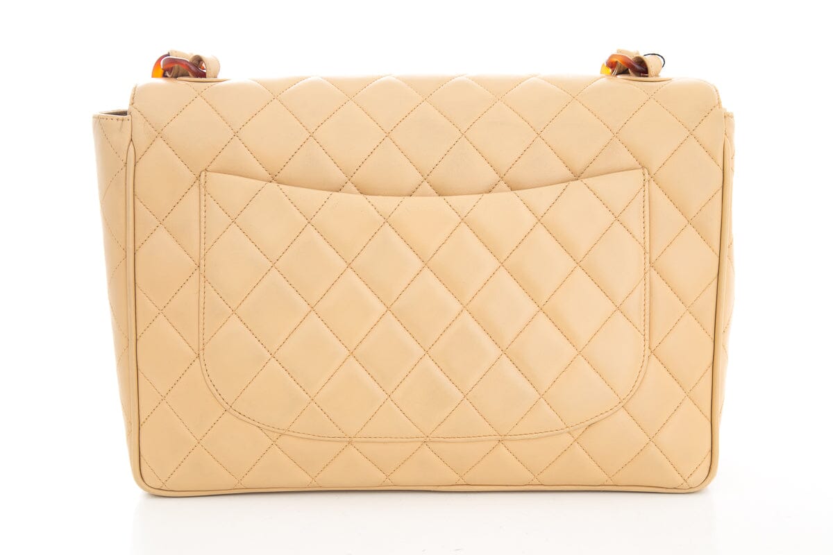 Luxury Chanel Vintage 1994/96 Beige Maxi Jumbo Flap Lambskin Handbag
