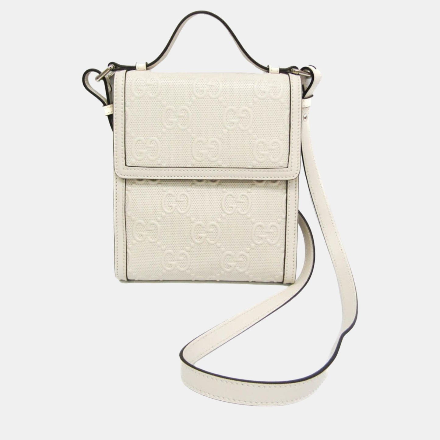 Luxury Gucci Trending 2025 Off-White Embossed GG Leather Messenger Bag