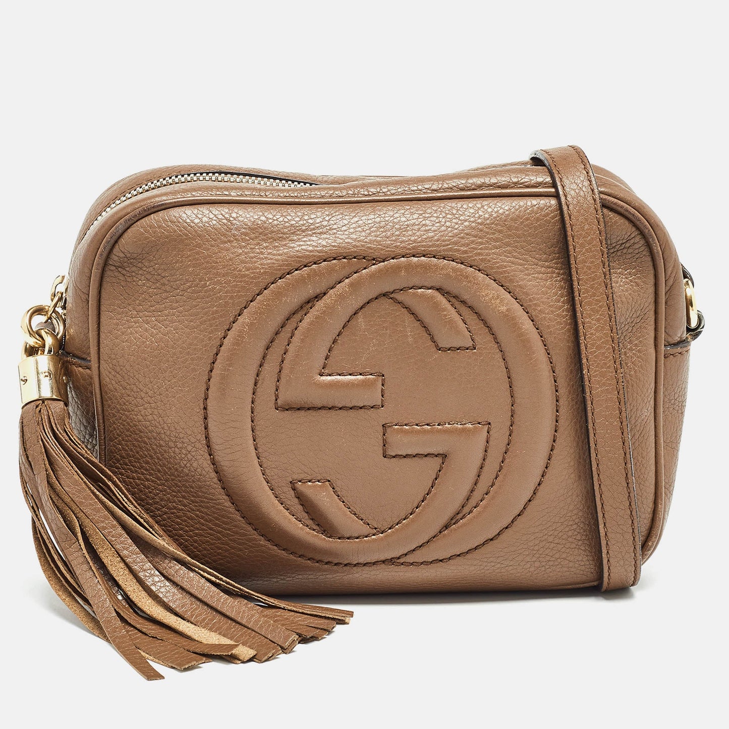 Luxury Gucci Trending 2025 Brown Leather Small Soho Disco Crossbody Bag