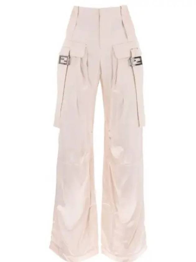 Luxury Fendi Women's Viscose Shiny Cargo Straight Pants Beige