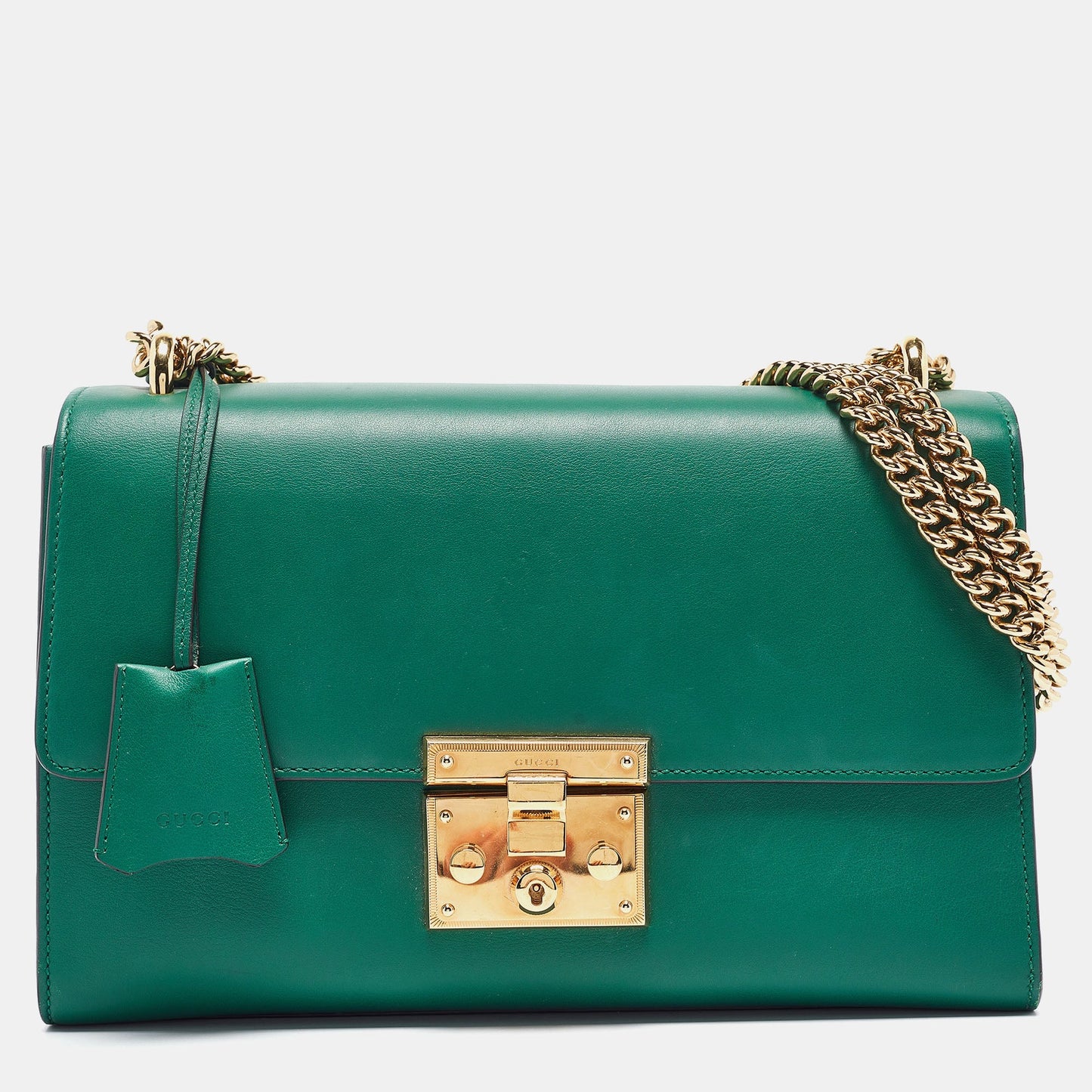 Luxury Gucci Trending 2025 Green Leather Medium Padlock Shoulder Bag