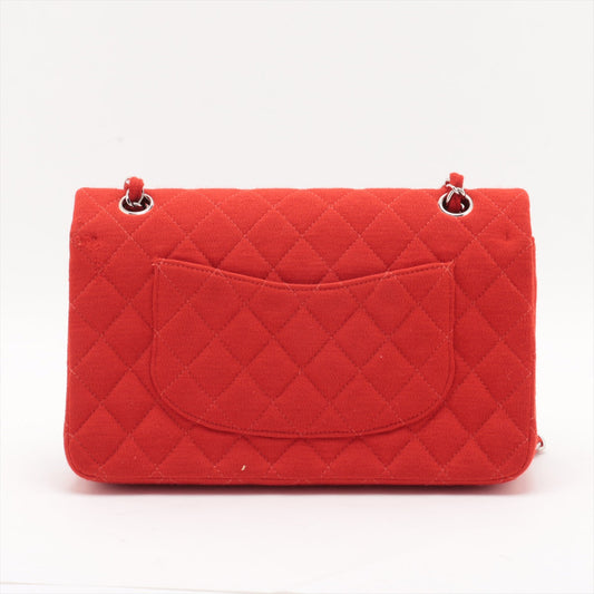 Chanel Matrasse 25 Cotton Double Flap Double Chain Bag Red Silver G 5th A01112