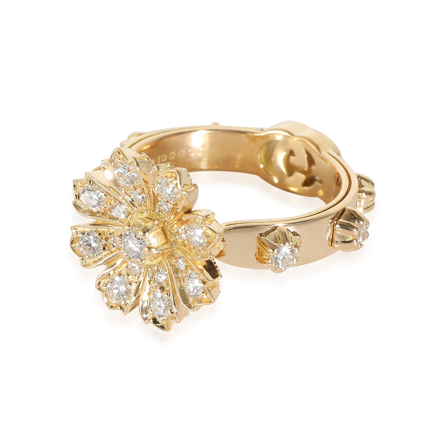 Gucci Flora Ring with Diamonds in 18k Yellow Gold 0.63 CTW