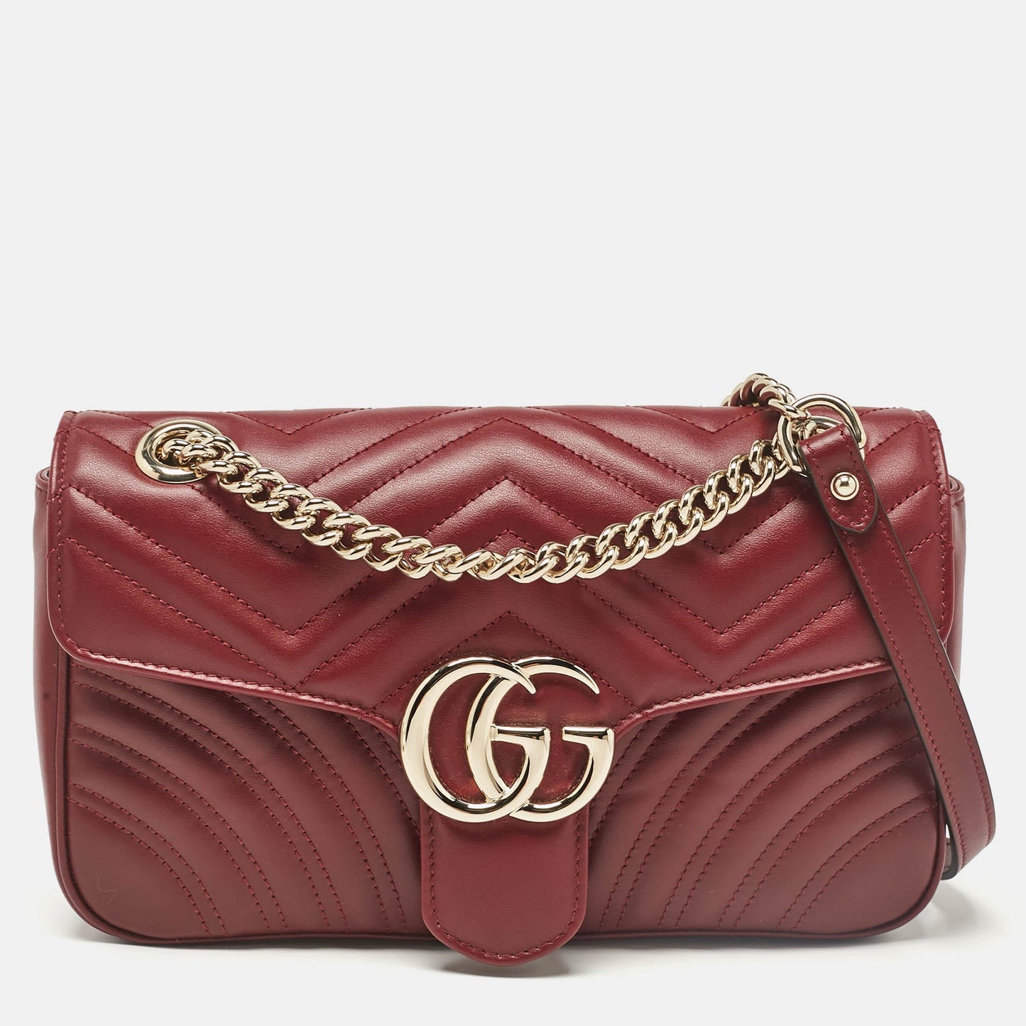 Luxury Gucci Trending 2025 Burgundy Matelassé Leather Small GG Marmont Shoulder Bag