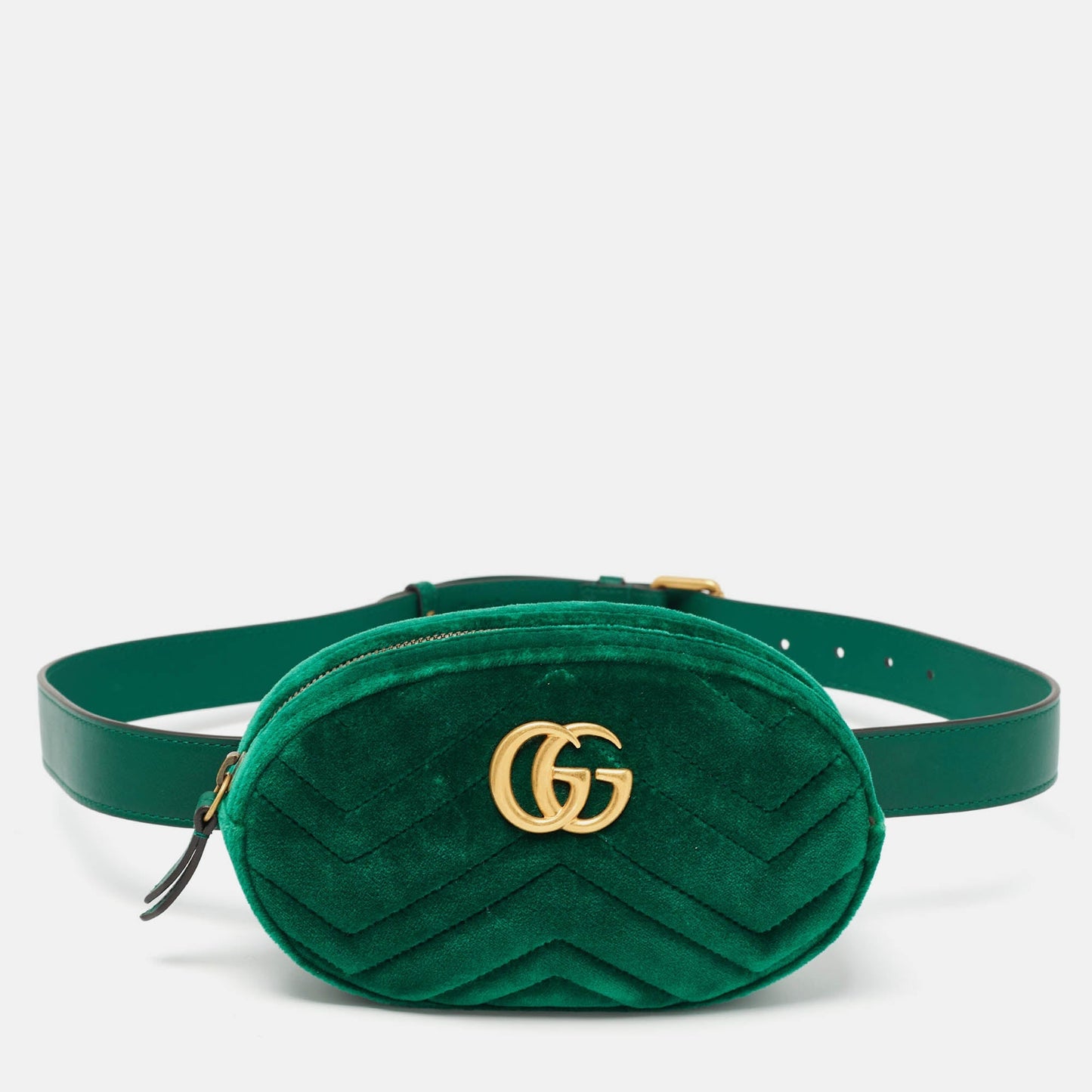 Luxury Gucci Trending 2025 Green Matelassé Velvet Mini GG Marmont Belt Bag