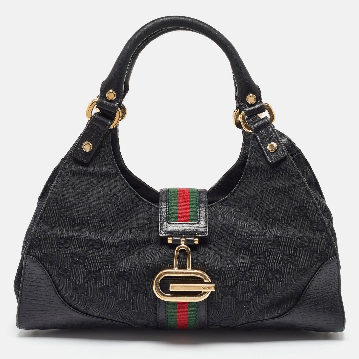 Luxury Gucci Trending 2025 Black GG Canvas and Leather Junco Shoulder Bag