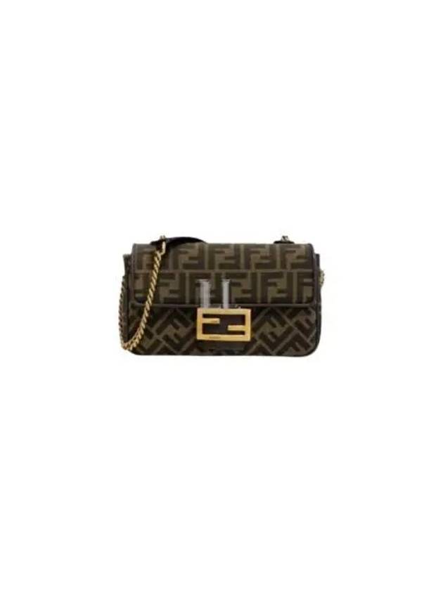 Luxury Fendi Baguette Chain FF Jacquard Medium Cross Bag Brown