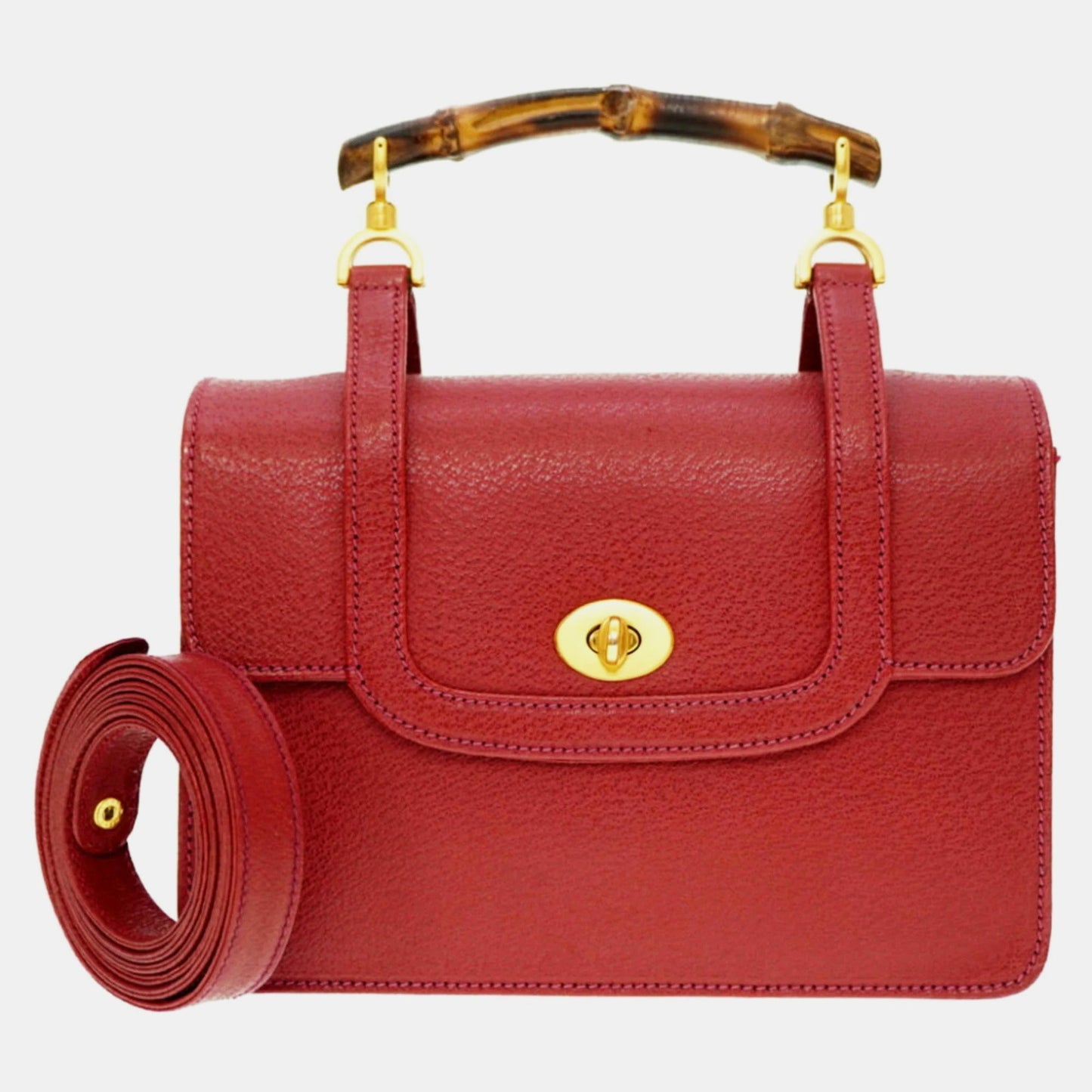 Luxury Gucci Trending 2025 Red Leather Bamboo Top Handle Bag