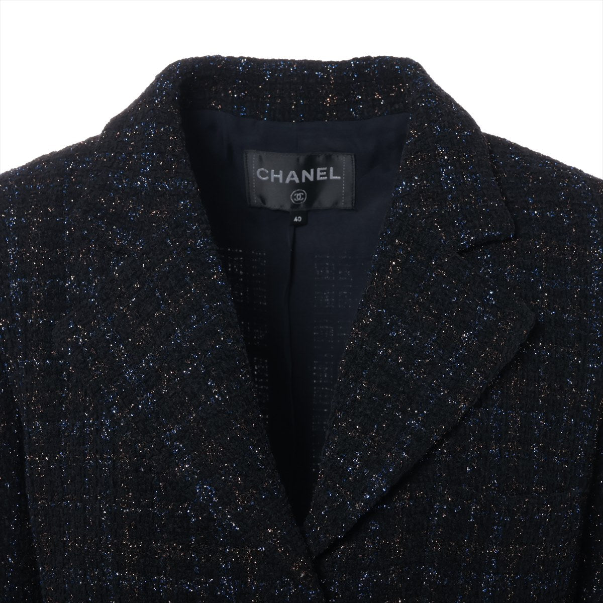 Chanel Coconut Button Cotton X Wool Jacket 40 Blue X Black P71761V62952 TWIDE