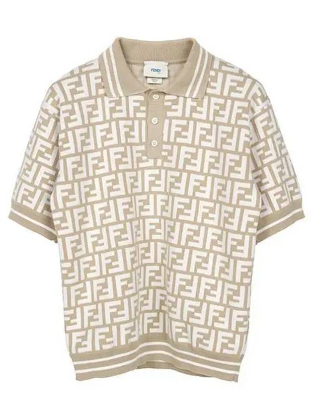 Luxury Fendi FF Logo All-Over Polo Shirt Beige