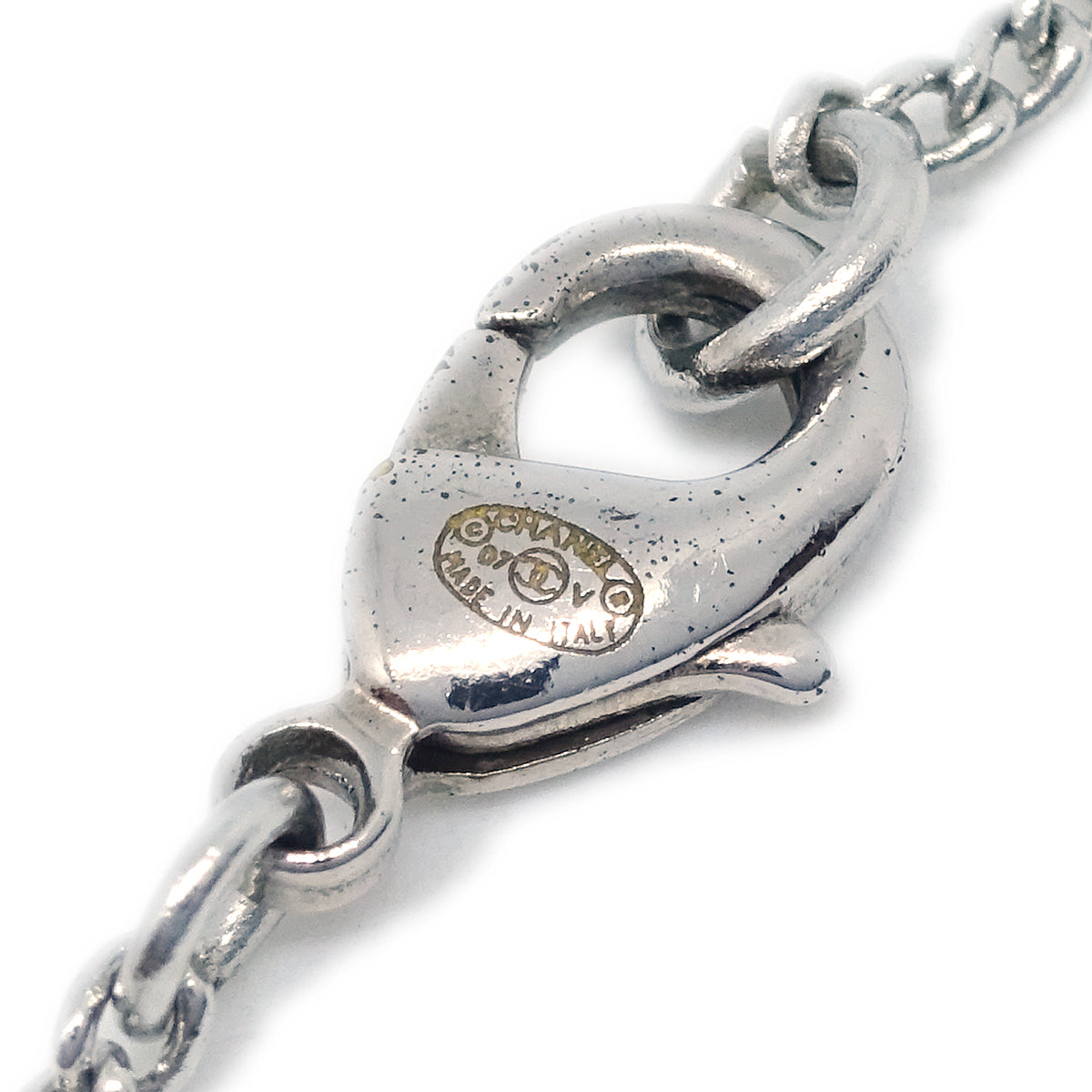 Chanel Silver Necklace Pendant Rhinestone 07V