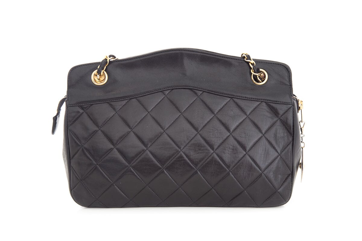 Luxury Chanel Vintage Black Quilted Medallion Zip Tote Shoulder Bag