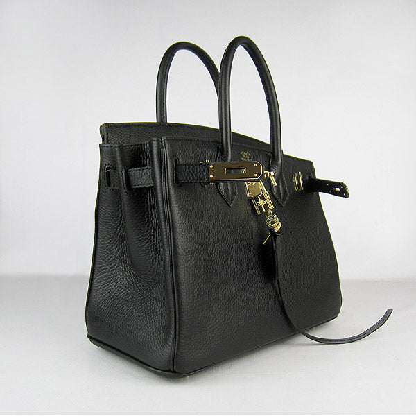 Luxury Hermes Birkin 30cm Togo Leather Handbags Black Golden
