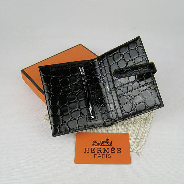 Luxury Hermes Wallet H006 Wallet Crocodile Black