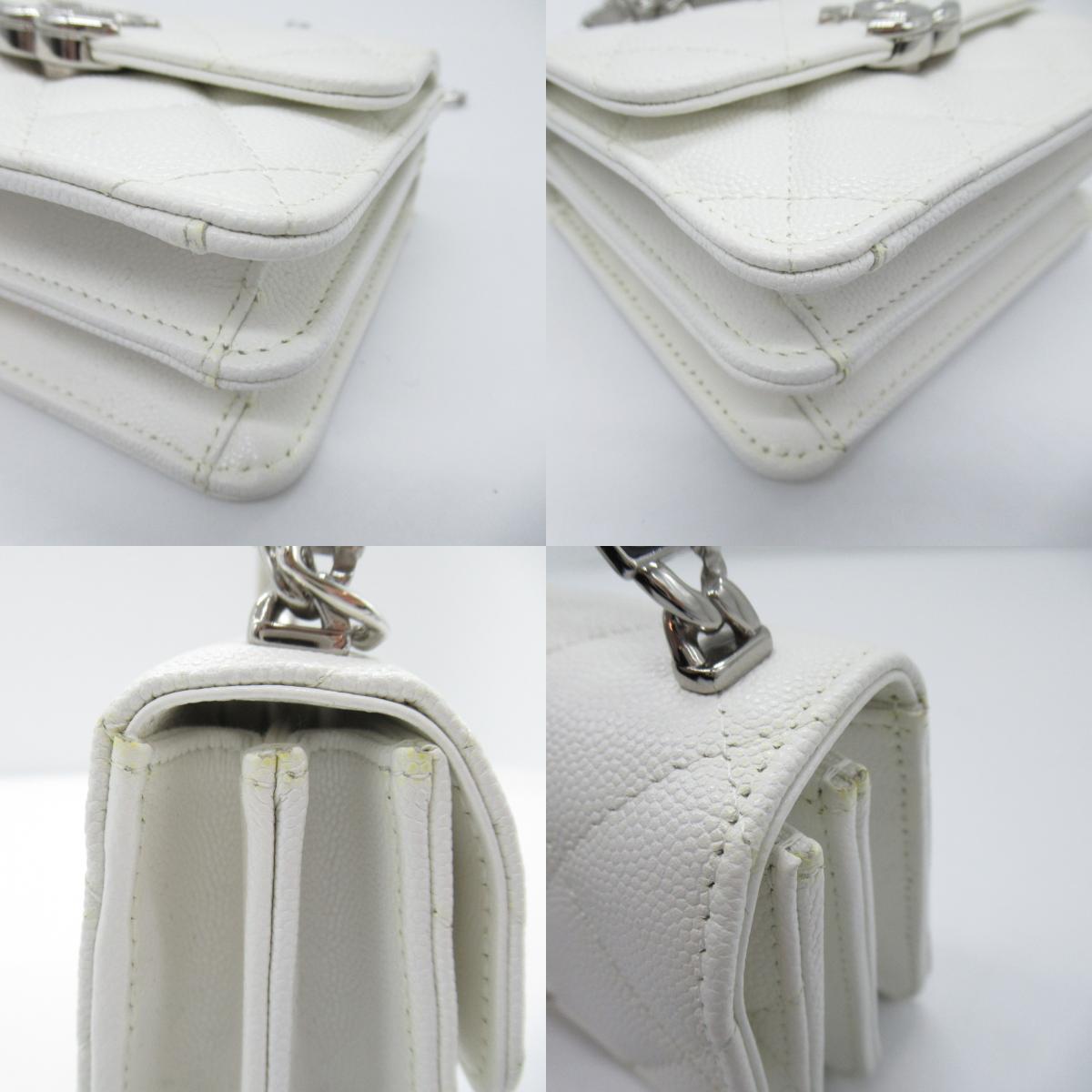 CHANEL Mini Chain Sder Bag Shoulder Bag Cabia S White AP2758