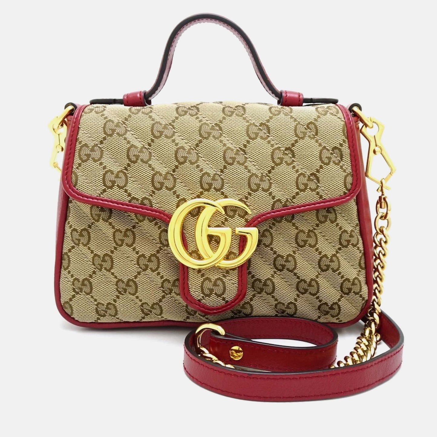 Luxury Gucci Trending 2025 Beige Red Canvas Leather GG Mini Top Handle Bag