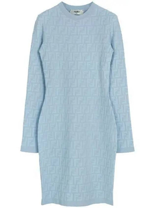 Luxury Fendi FF Pattern Viscose Short Dress Blue
