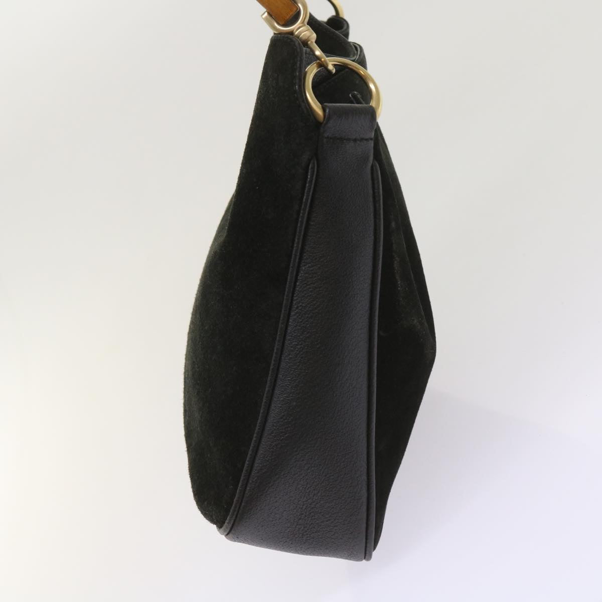 GUCCI Bamboo Hand Bag Suede Black bs11709