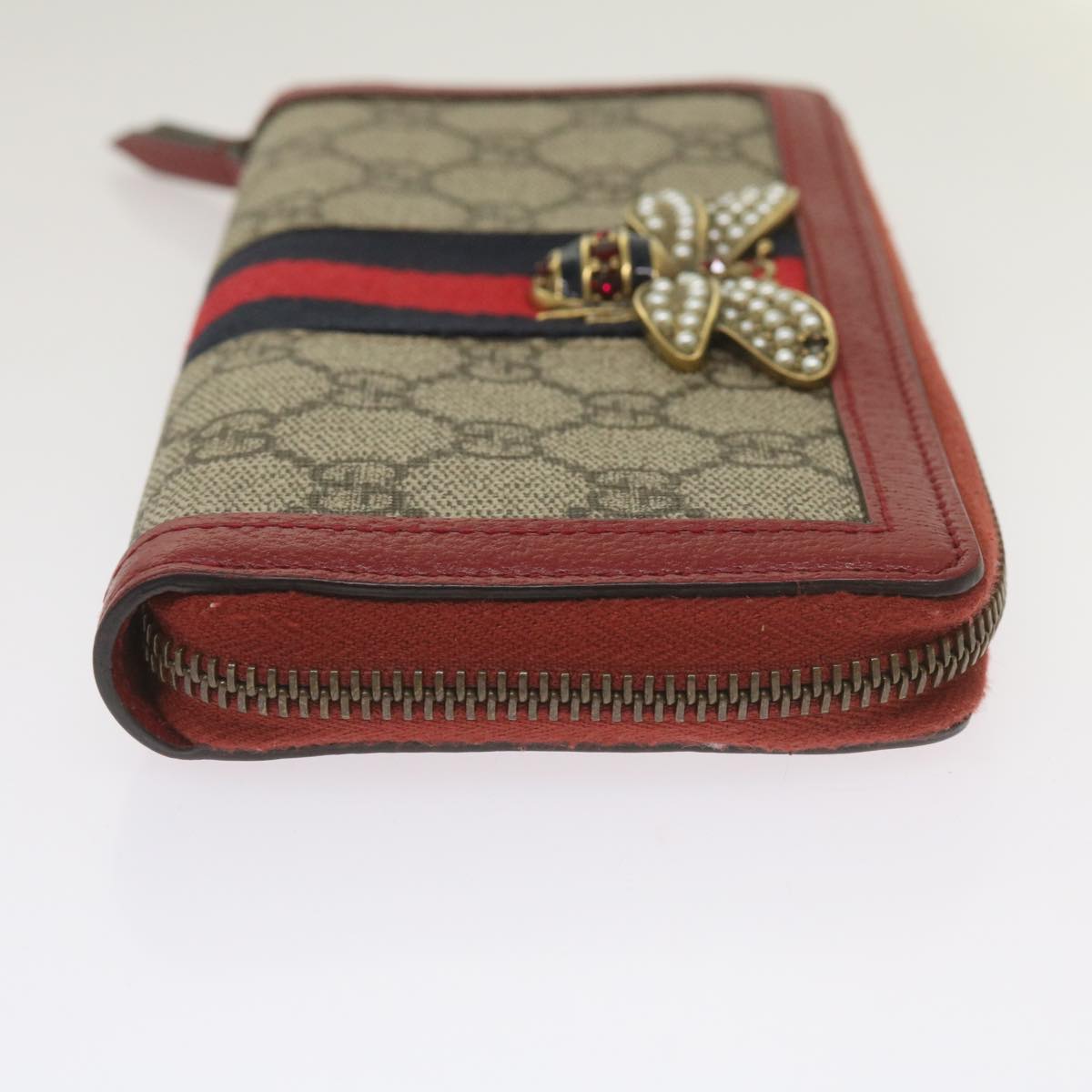 GUCCI GG Supreme Sherry Line Long Wallet PVC Beige Red Navy 476069 bs12324