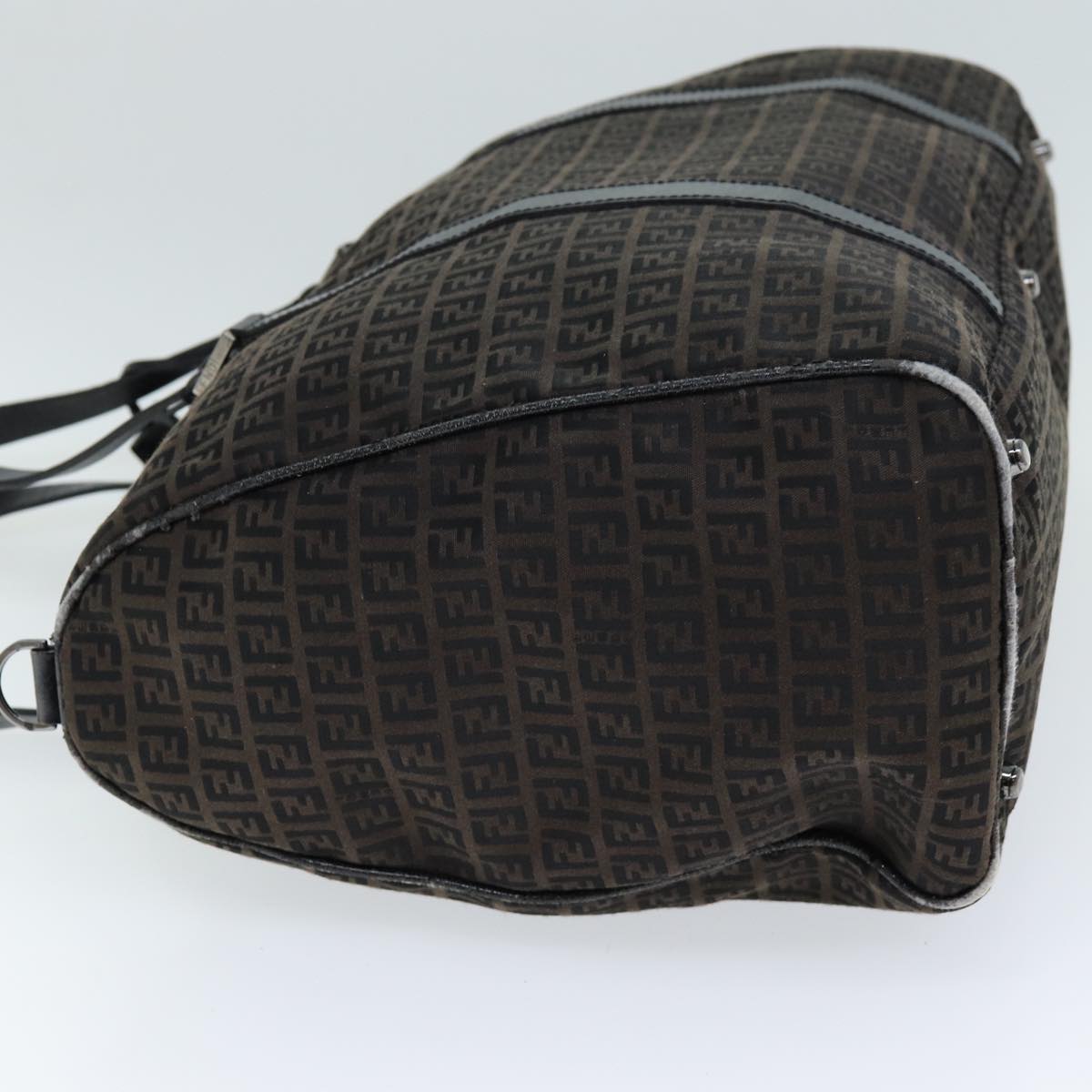 Luxury Fendi Zucchino Canvas Boston Bag Brown Blackbs14074