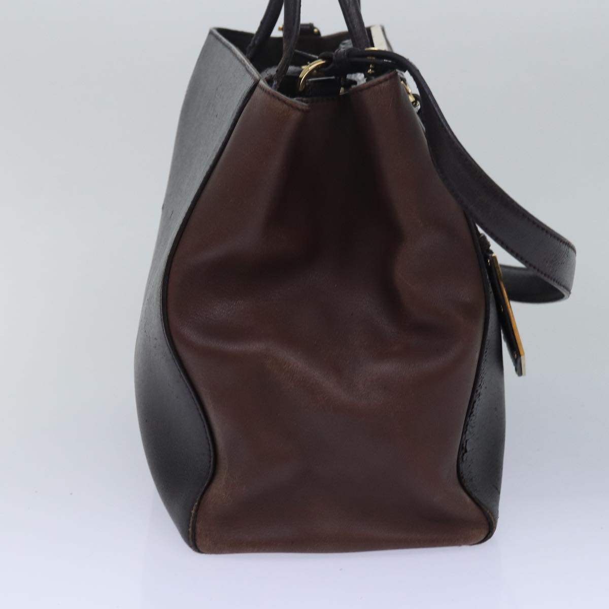 Luxury Fendi Shoulder Hand Bag Leather 3Set Brown Gold blackbs14080