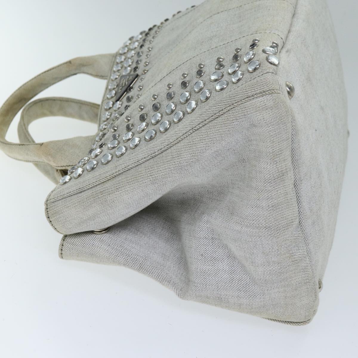 Luxury PradaBijoux Canapa MM Hand Bag Canvas 2way Gray bs14279