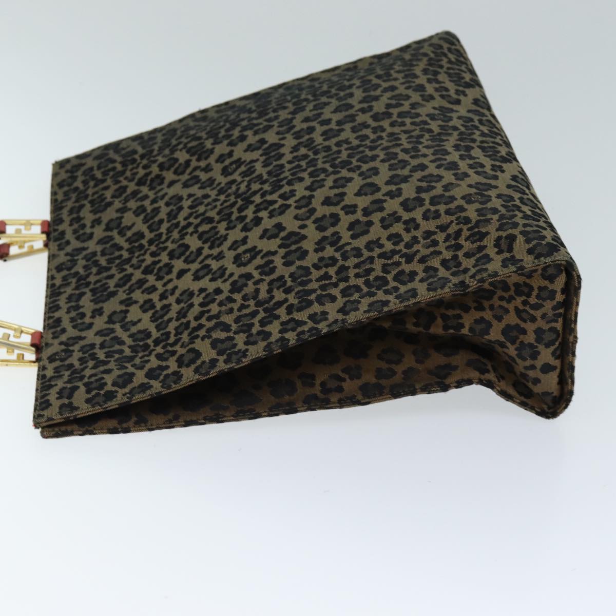 Luxury Fendi Leopard Hand Bag Canvas Brown Redbs14393