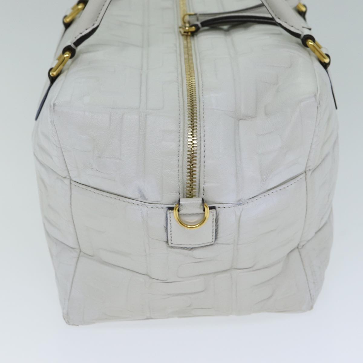 Luxury Fendi Zucca Canvas Hand Bag Leather 2way Whitebs15482