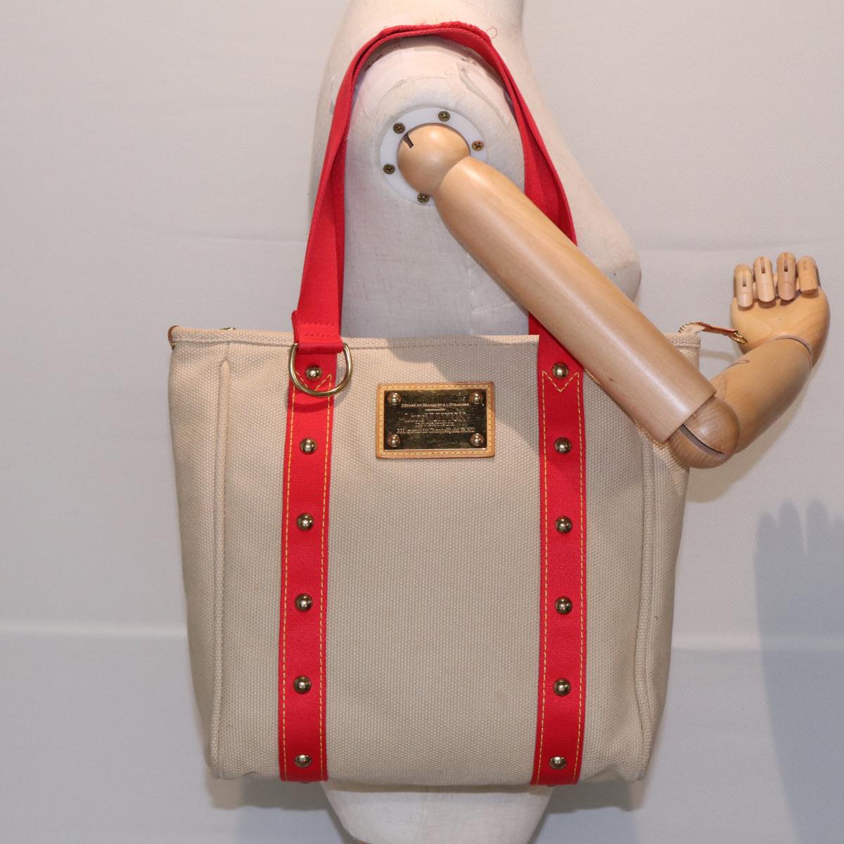 LOUIS VUITTON Antigua Cabas MM Tote Bag Beige Red M40035 LV bs16455