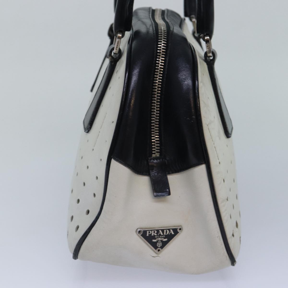 Luxury Prada Hand Bag Leather White Black Silver bs16847