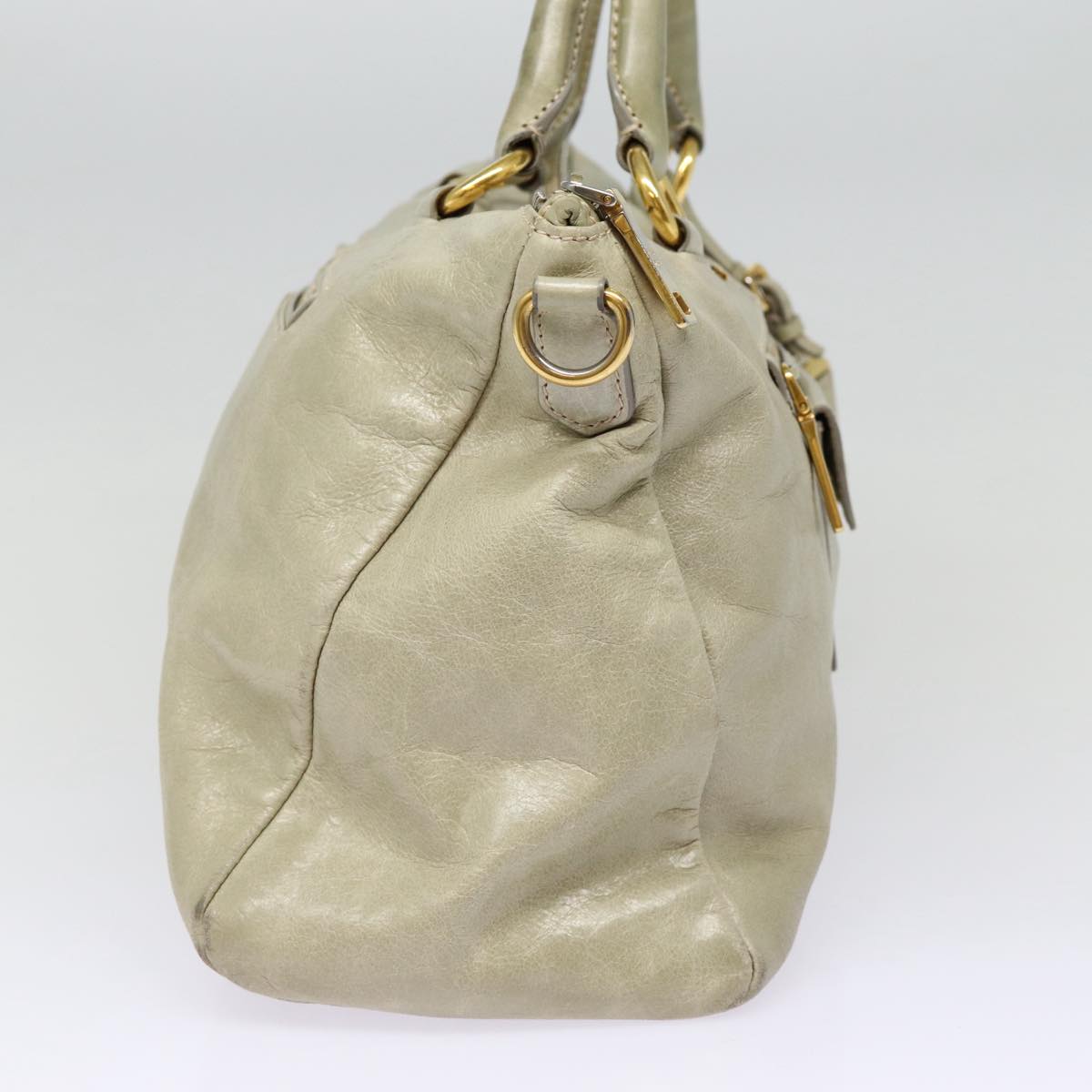 Luxury Prada Hand Bag Leather 2way Gray Gold bs17213