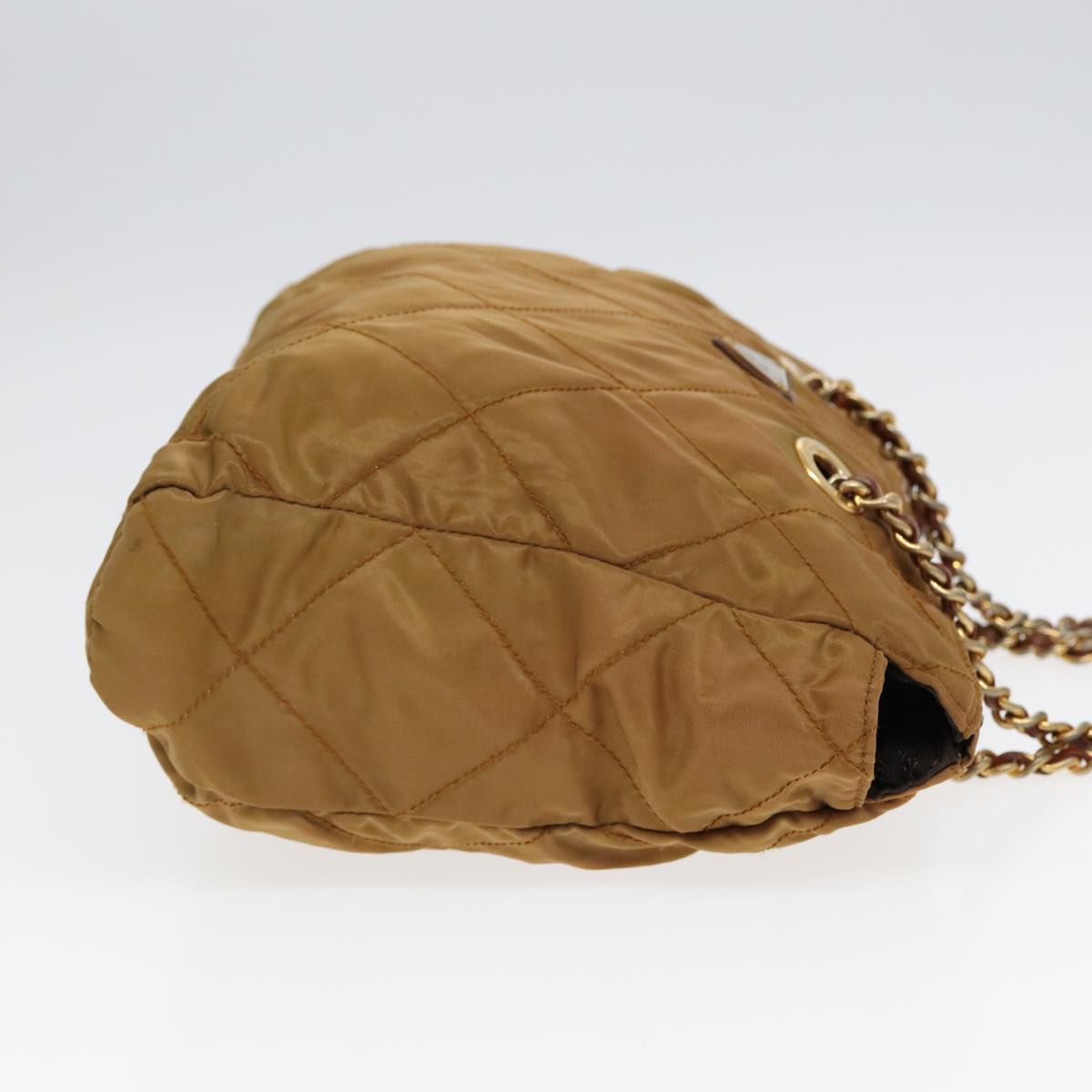 Luxury Prada Chain Shoulder Bag Nylon Brown Gold bs17234