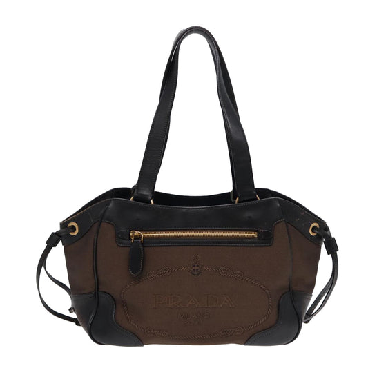 Luxury Prada Tote Bag Canvas Leather Brown Black gold bs17443