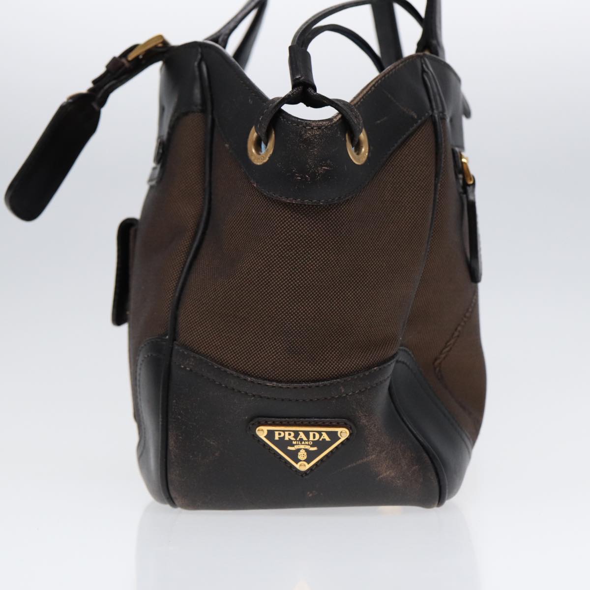 Luxury Prada Tote Bag Canvas Leather Brown Black gold bs17443