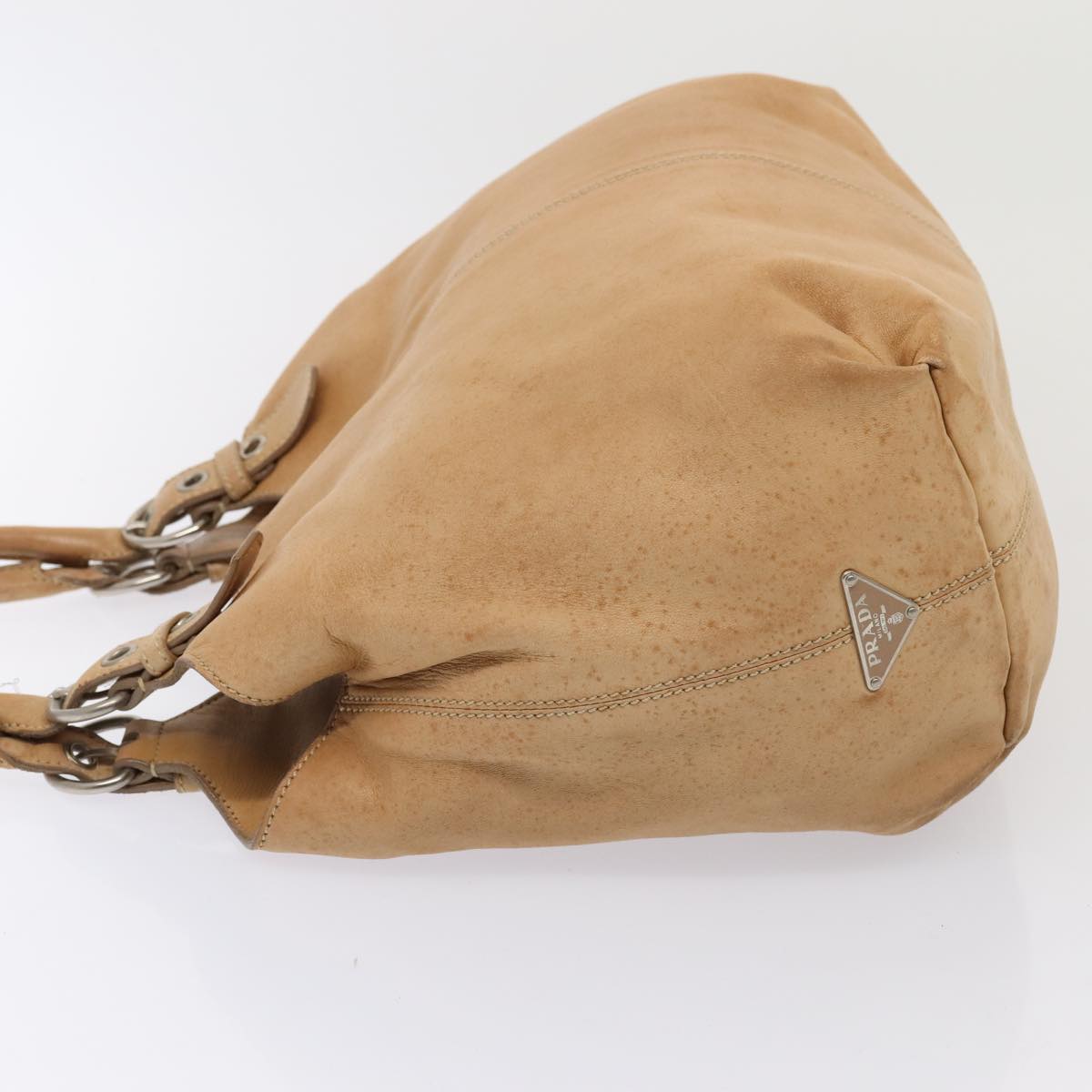 Luxury Prada Shoulder Bag Leather Beige Silver bs17568